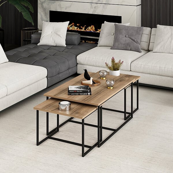HABITAT ET JARDIN - Table gigogne (3 pièces) en bois "Levada" - 90 x 60 x 42 cm - Noyer - large