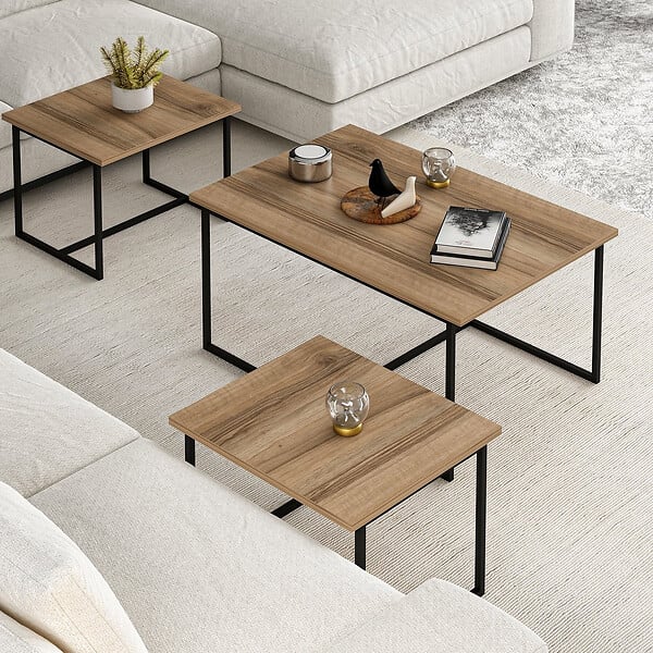 HABITAT ET JARDIN - Table gigogne (3 pièces) en bois "Levada" - 90 x 60 x 42 cm - Noyer - large