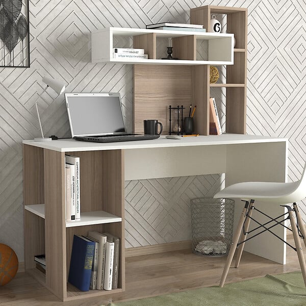HABITAT ET JARDIN - Bureau en bois "Coral" - 140 x 60 x 153 cm - Cordoue blanche - large