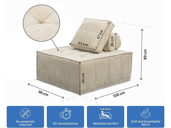 HABITAT ET JARDIN - Lot de 3 chauffeuses pour canapé modulables en tissu texturé "Velluto" - Beige - large