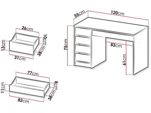 HABITAT ET JARDIN - Bureau en bois 5 tiroirs "Malika" - 120 x 75 x 55 cm - Blanc - large
