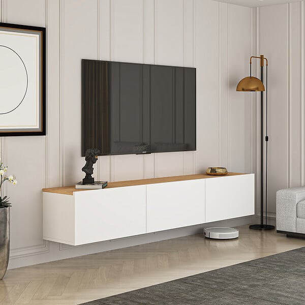 HABITAT ET JARDIN - Meuble TV en bois "West" - 150 x 32 x 30 cm - Pin blanc de l'Atlantique - large