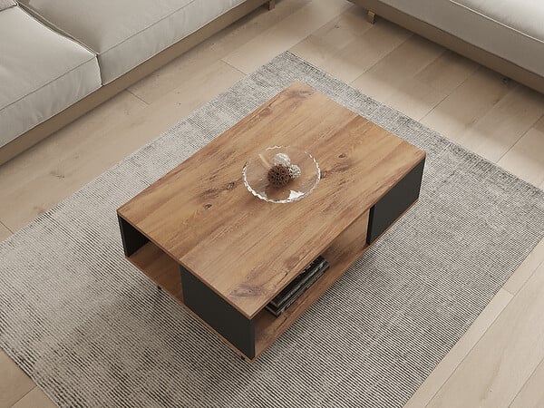 HABITAT ET JARDIN - Table basse en bois "Yuka" - 90 x 60 x 39 cm - Noyer, Noir - large