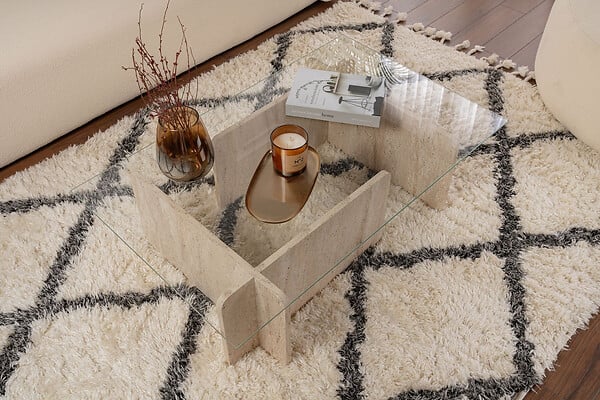 HABITAT ET JARDIN - Table basse en bois "Flavio" - 105 x 65 x 30 cm - Travertin - large