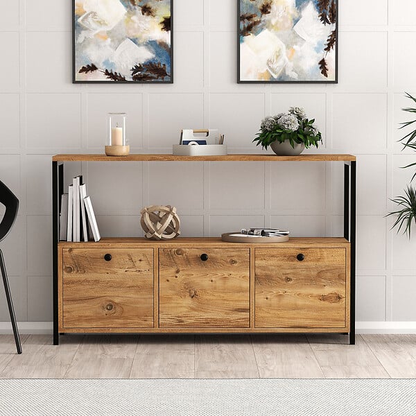 HABITAT ET JARDIN - Buffet en bois "Nero" - 120 x 30 x 75 cm - Pin atlantique Noir - large
