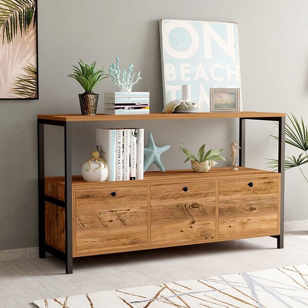 HABITAT ET JARDIN - Buffet en bois "Nero" - 120 x 30 x 75 cm - Pin atlantique Noir - large