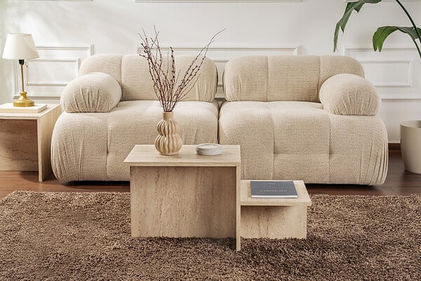HABITAT ET JARDIN - Table basse en bois "Harmony" - 80 x 40 x 40 cm - Travertin - large