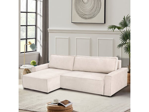 HABITAT ET JARDIN - Canapé d'angle convertible en tissu texturé "Montaigne" - 4 places - Beige - large