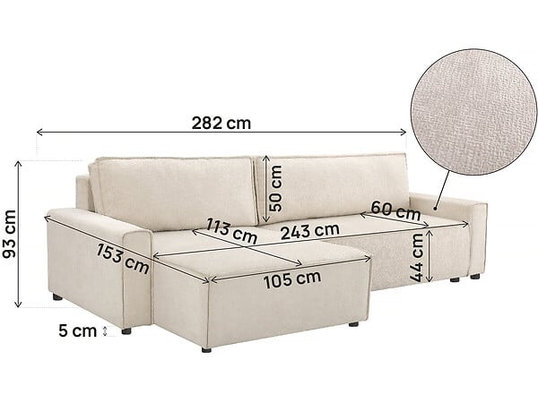 HABITAT ET JARDIN - Canapé d'angle convertible en tissu texturé "Montaigne" - 4 places - Beige - large