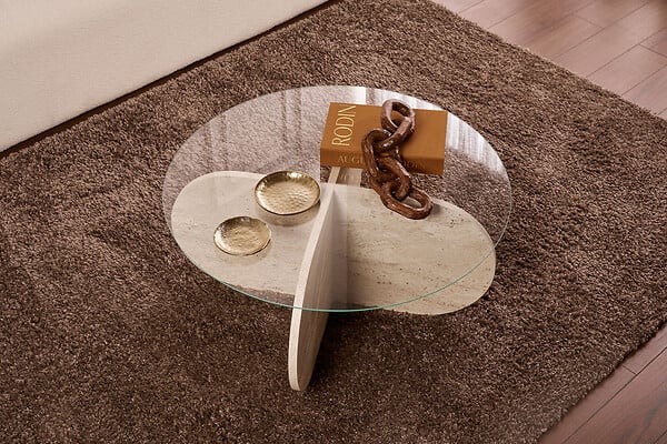 HABITAT ET JARDIN - Table basse en bois "Aeris" - 75 x 75 x 35 cm - TravertinTransparent - large
