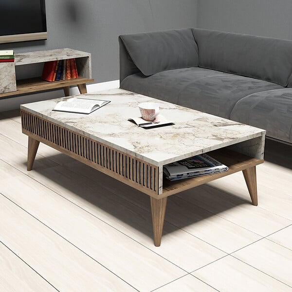 HABITAT ET JARDIN - Table basse en bois "Milan" - 105 x 60 x 34 cm - NoyerBlanc - large