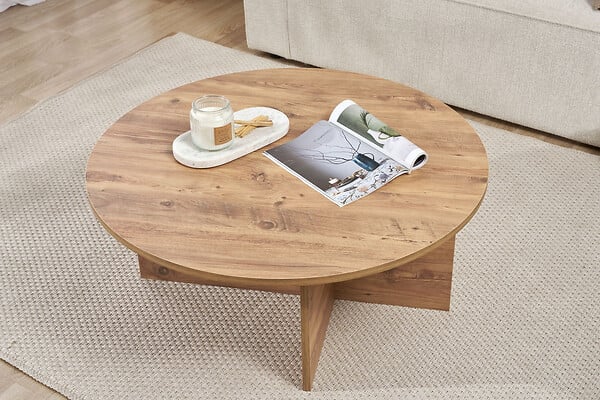 HABITAT ET JARDIN - Table basse en bois "Soleil" - 90 x 90 x 40 cm - Pin atlantique - large