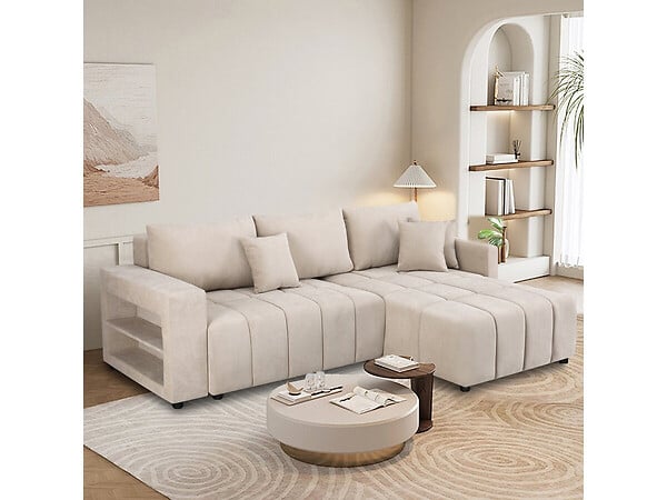 HABITAT ET JARDIN - Canapé d'angle convertible tissu chenille 3 places - "Trocadero" - Beige - large