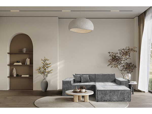 HABITAT ET JARDIN - Canapé droit modulable avec ottoman en tissu texturé "Lusso" - 3 places - Gris - large