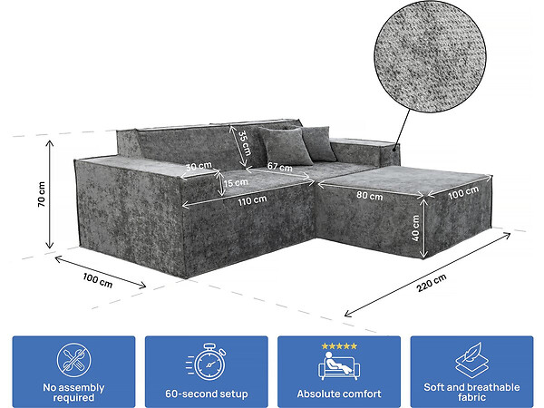 HABITAT ET JARDIN - Canapé droit modulable avec ottoman en tissu texturé "Lusso" - 3 places - Gris - large