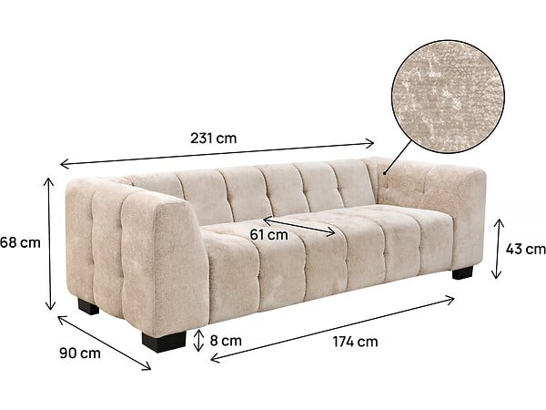 HABITAT ET JARDIN - Canapé droit design en tissu chenille 3 places "Foch" - Beige - large