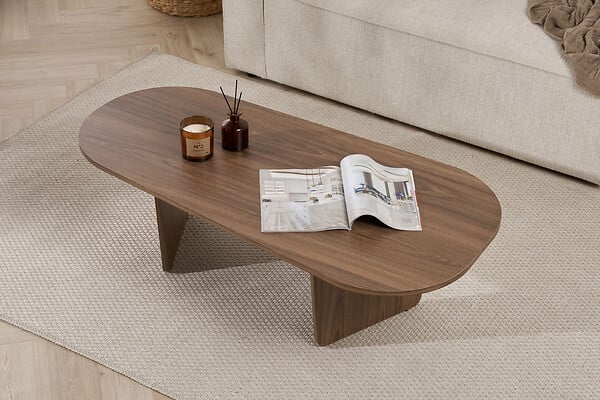 HABITAT ET JARDIN - Table basse en bois "Ovalis" - 130 x 65 x 40 cm - Noyer - large