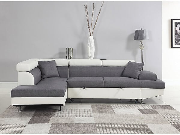HABITAT ET JARDIN - Canapé d'angle convertible "Sophia luxe" - 265 x 190.5 x 80/91 cm - Blanc / Gris - 5 places - Angle gauche - large