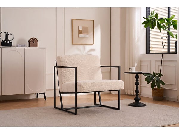 HABITAT ET JARDIN - Fauteuil "Kennedy" en velours et métal - 73. 5 x 75.5 x 81 cm - Crème - large