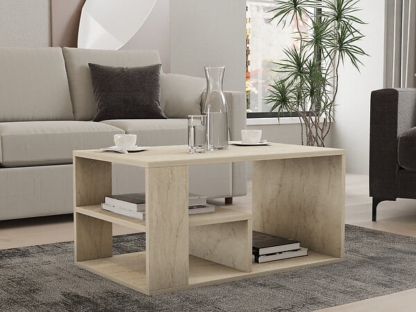 HABITAT ET JARDIN - Table basse en bois "Eros" - 80 x 40 x 50 cm - Travertin - large