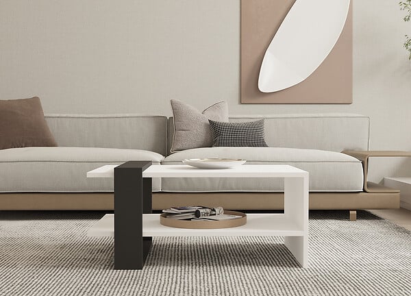 HABITAT ET JARDIN - Table basse en bois "Funda" - 80 x 55 x 35 cm - AnthraciteBlanc - large