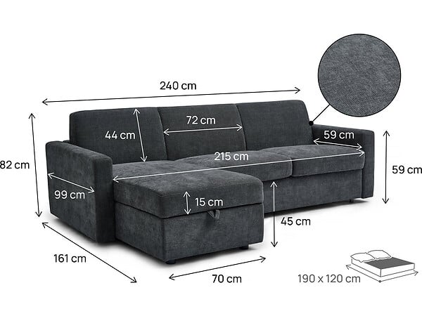 HABITAT ET JARDIN - Canapé d'angle réversible et convertible express en tissu "Celia" - 3 places - Gris - large