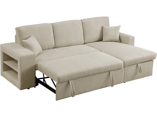 HABITAT ET JARDIN - Canapé d'angle en velours côtelé convertible/réversible "Axel" - 3 places - Beige - large