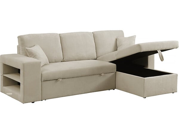 HABITAT ET JARDIN - Canapé d'angle en velours côtelé convertible/réversible "Axel" - 3 places - Beige - large
