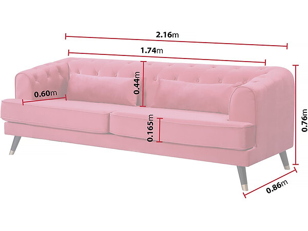 HABITAT ET JARDIN - Canapé fixe en velours "Gloria" - 216 x 86 x 76 cm - 3 places - Rouge - large
