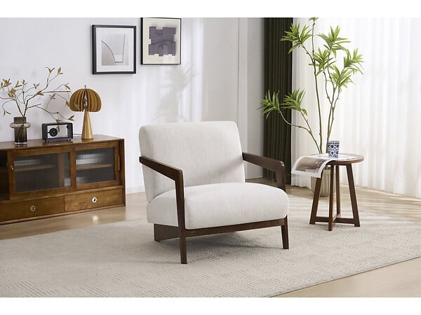 HABITAT ET JARDIN - Fauteuil intérieur scandinave en bois et tissu "Lena" - Beige - large