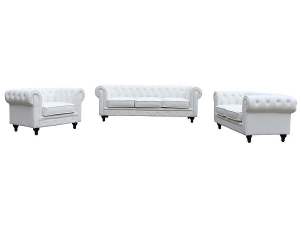 HABITAT ET JARDIN - Canapé fixe Chesterfield "Aliza" - 208 x 82 x 70 cm - 3 places - Blanc - large