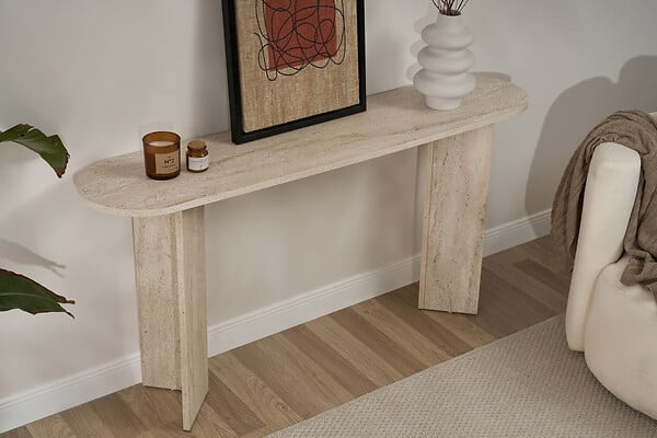 HABITAT ET JARDIN - Console en bois "Sira" - 150 x 35 x 75 cm - Travertin - large