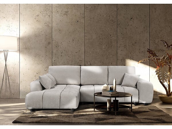 HABITAT ET JARDIN - Canapé d'angle gauche convertible en tissu chenille "Verneuil" - 3 places - Beige - large