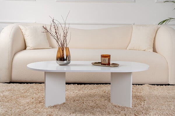 HABITAT ET JARDIN - Table basse en bois "Sable" - 60 x 119 x 40 cm - Blanc - large