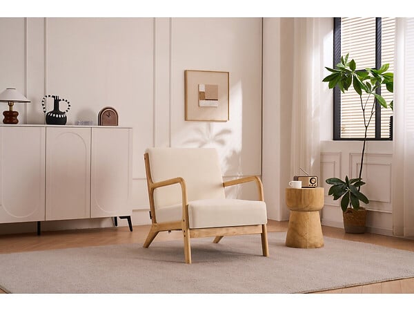 HABITAT ET JARDIN - Fauteuil "Clinton" en bois style scandinave - Lin - Beige - large