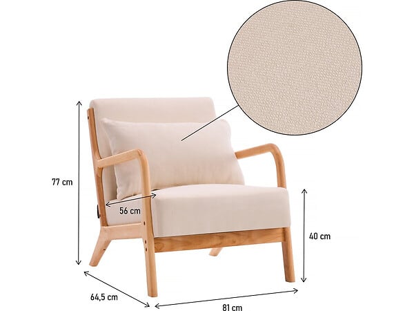 HABITAT ET JARDIN - Fauteuil "Clinton" en bois style scandinave - Lin - Beige - large