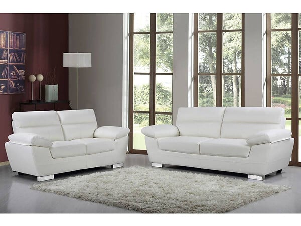 HABITAT ET JARDIN - Canapé fixe en cuir reconstitué et PVC "Dallas" - 210 X 88 X 90 cm - 3 places - Blanc - large