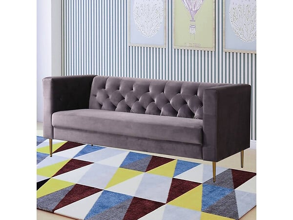 HABITAT ET JARDIN - Canapé fixe en velours "Bruce" - 196 x 76 x 82 cm - 3 places - Gris - large