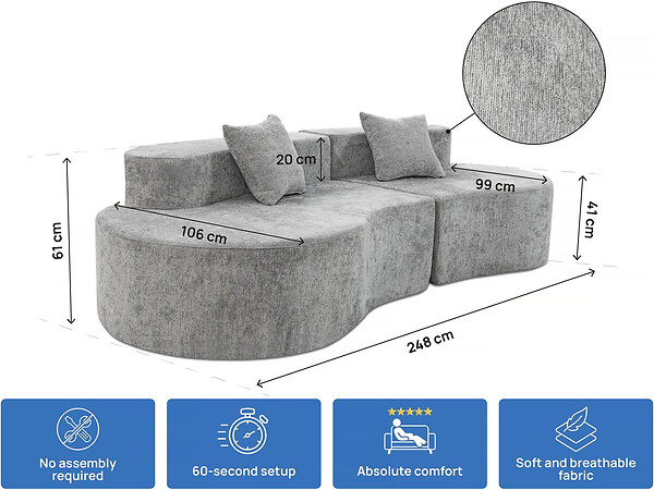 HABITAT ET JARDIN - Canapé virgule en tissu texturé "Avola" - 3 places - Gris - large