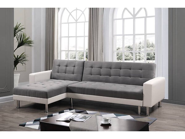 HABITAT ET JARDIN - Canapé d'angle convertible et réversible "Theo" - 258 x 82/147 x 82 cm - 4 places -Gris/Blanc - large