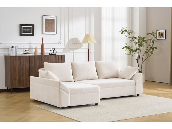 HABITAT ET JARDIN - Canapé d'angle convertible et reversible en tissu texturé "Vaugirard II" - 3 places - Beige - large