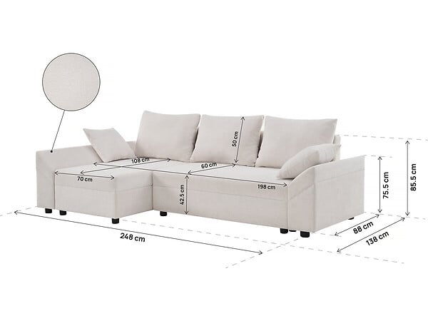 HABITAT ET JARDIN - Canapé d'angle convertible et reversible en tissu texturé "Vaugirard II" - 3 places - Beige - large