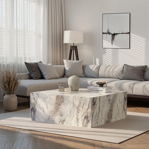 HABITAT ET JARDIN - Table basse en bois "Prizma" - 90 x 90 x 35 cm - Marbre Freesia - large