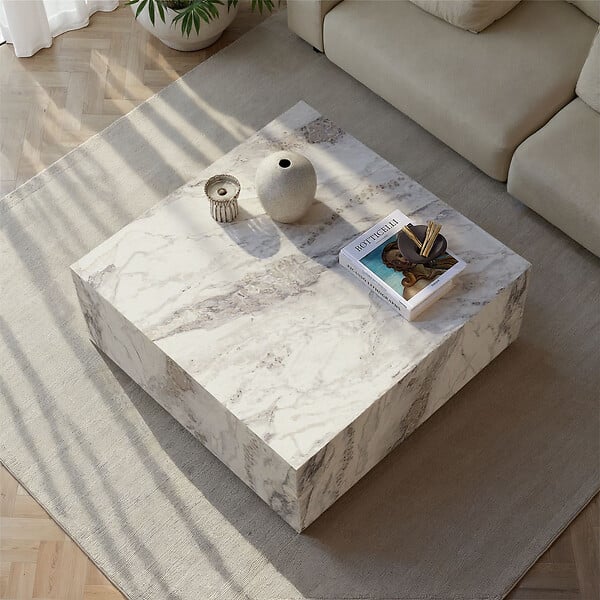 HABITAT ET JARDIN - Table basse en bois "Prizma" - 90 x 90 x 35 cm - Marbre Freesia - large