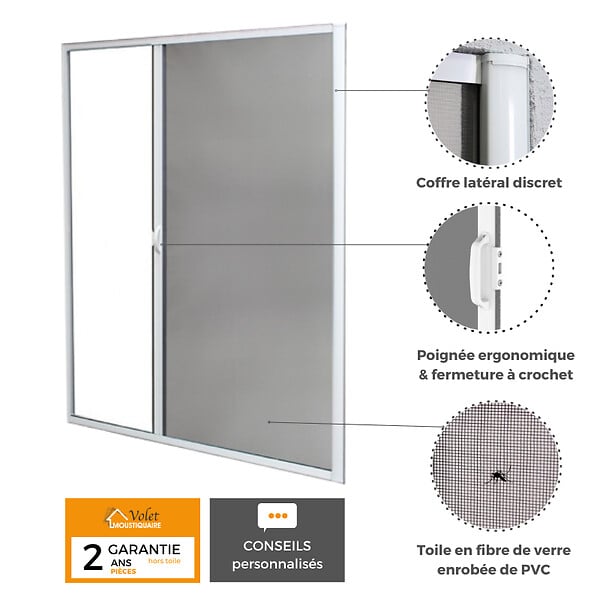 VOLET-MOUSTIQUAIRE - Lot de 4 moustiquaires enroulables latérales H220 cm x L130 cm alu blanc - large
