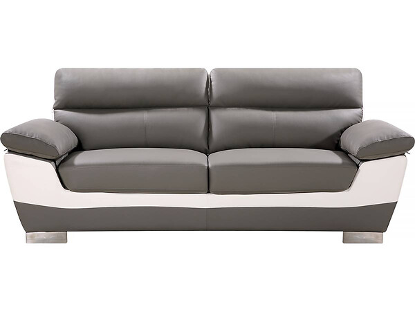 HABITAT ET JARDIN - Canapé fixe en cuir reconstitué et PVC " Dallas" - 210 x 88 x 90 cm - 3 places - Gris/Blanc - large