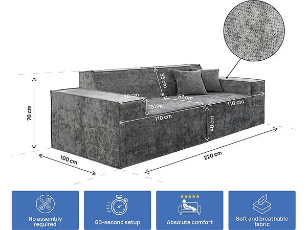 HABITAT ET JARDIN - Canapé droit modulable en tissu texturé "Lusso" - 3 places - Gris - large