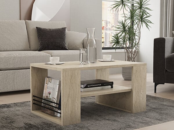 HABITAT ET JARDIN - Table basse en bois "Iris" - 80 x 50 x 40 cm - Travertin - large