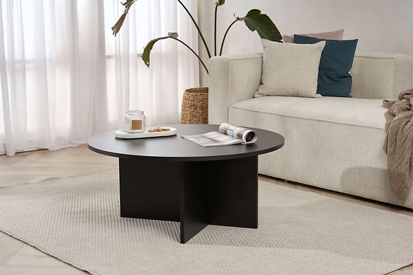 HABITAT ET JARDIN - Table basse en bois "Soleil" - 90 x 90 x 40 cm - Bois Noir - large