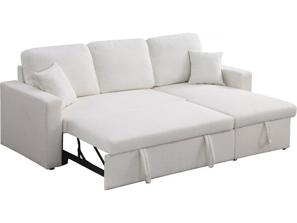 HABITAT ET JARDIN - Canapé d'angle convertible/reversible avec coffre "Alain" - 3 places - Bouclettes -  Blanc - large